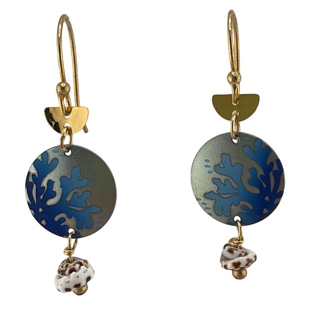 Holly Yashi Reef Blue Niobium and Puka Shell Earrings